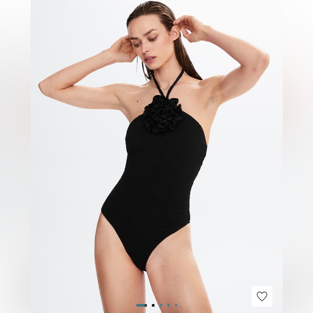 Elegant Black Halter One-Piece Swimsuit by Mango Sz S